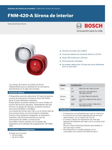 FNM-420-A Sirena de interior - Bosch Security Systems
