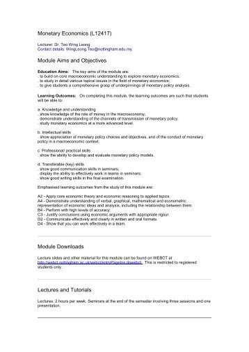 L12417 Monetary Economics - The University of Nottingham ...