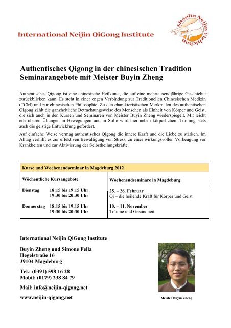 Authentisches Qigong in der chinesischen ... - Neijin Yizhichan Qigong