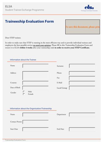 STEP Traineeship Evaluation Form