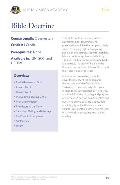 View High School Course Catalog - Alpha Omega Academy