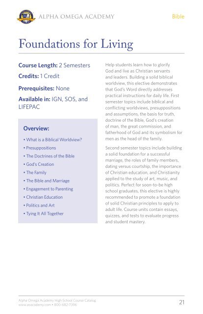 View High School Course Catalog - Alpha Omega Academy