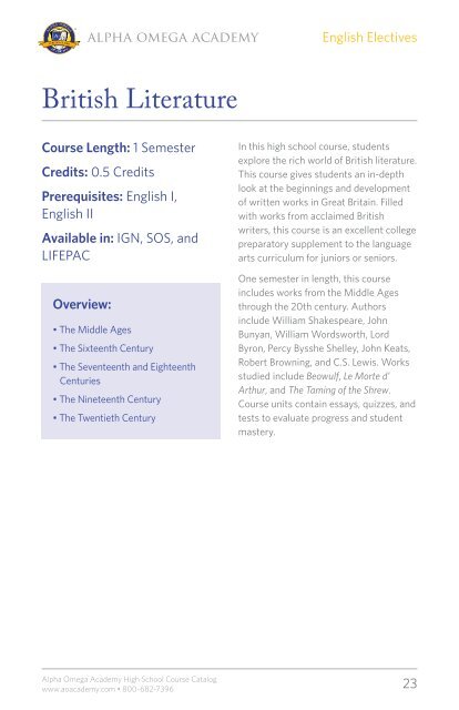 View High School Course Catalog - Alpha Omega Academy