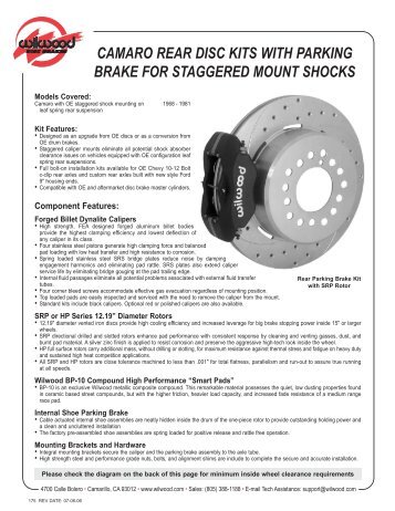 camaro rear disc kits with parking brake for staggered mount