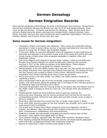 German Genealogy German Emigration Records - Oehler-Stutes ...