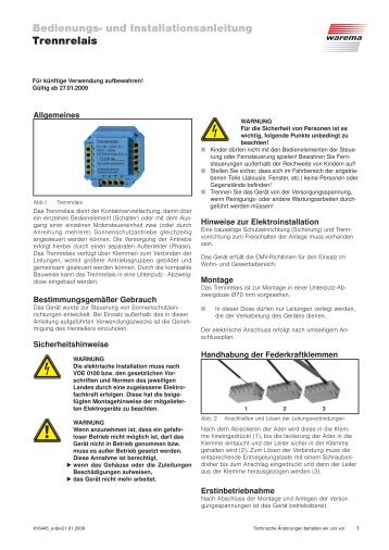 Bedienungs- und Installationsanleitung Trennrelais - Warema