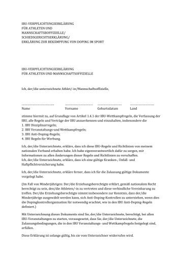 Athlete declaration Deutsch [.pdf, 123kB] - International Biathlon Union