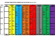 Extra curricular activities time table - Ernest Bevin College