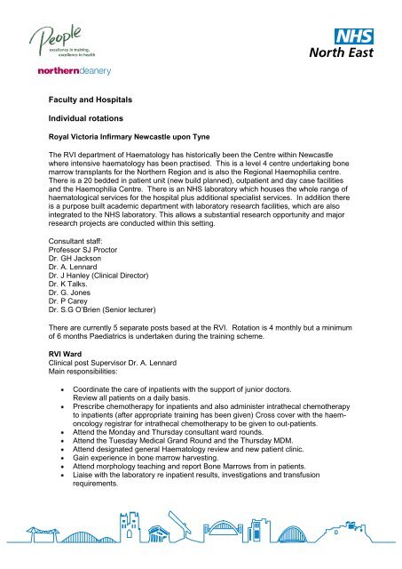 Faculty and Hospitals Individual rotations - Northern Deanery