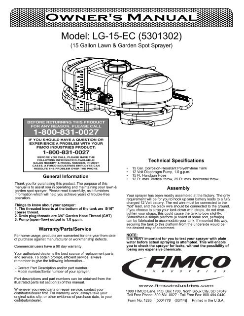 Owner's Manual - FIMCO Industries