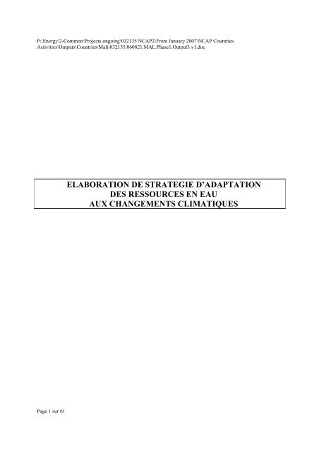 elaboration de strategie d'adaptation des ressources en eau - NCAP