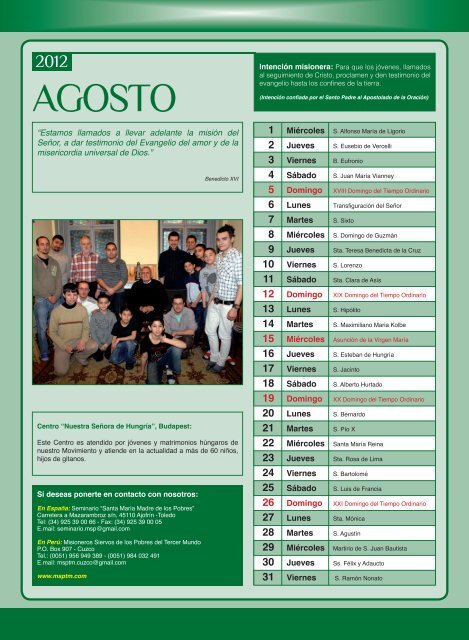 Calendario misioneros 2012.indd - Misioneros Siervos de los ...