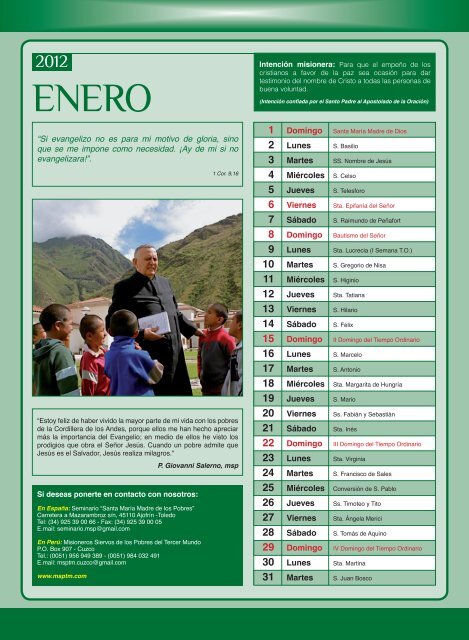 Calendario misioneros 2012.indd - Misioneros Siervos de los ...