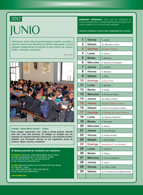 Calendario misioneros 2012.indd - Misioneros Siervos de los ...