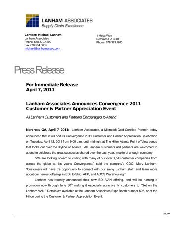 Lanham Associates Announces Convergence 2011 Customer ...