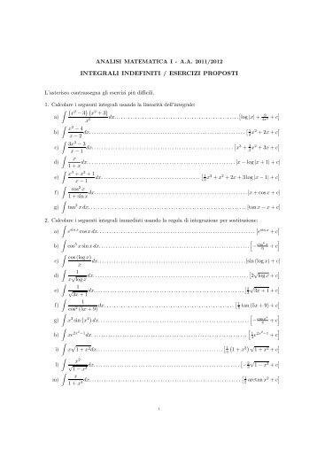 INTEGRALI INDEFINITI / ESERCIZI PROPOSTI