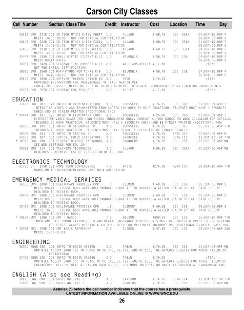 Fall 2007 Schedule (All Locations) - Western Nevada College