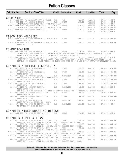 Fall 2007 Schedule (All Locations) - Western Nevada College