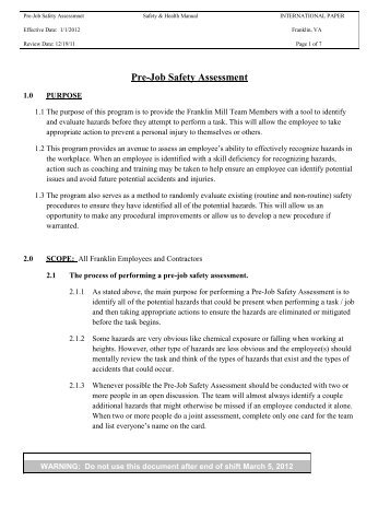 Pre-Job Safety Assessment - International Paper