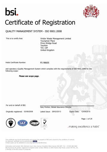 ISO 9001 Certificate - Viridor