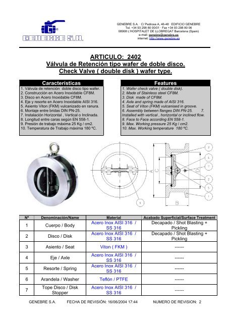 Tipo duo-check inox. - amiangraf