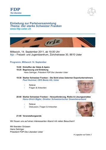 Flyer zur GV der FDP Uster - Hans-Ulrich Bigler