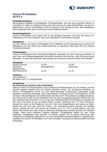 Unocryl 1K-Parkettlack UC-P 8, 9 - Zweihorn