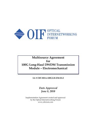 Multisource Agreement for 100G Long-Haul DWDM Transmission Module ...