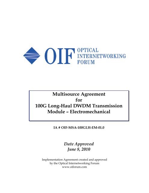 Multisource Agreement for 100G Long-Haul DWDM Transmission Module ...