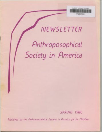 NEWSLETTER - Anthroposophical Society in America
