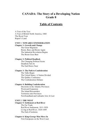 CANADA: The Story of a Developing Nation Grade 8 Table of Contents