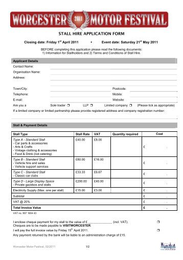 STALL HIRE APPLICATION FORM - Worcester