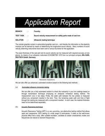 Nodularity Testing in Iron Castings - NDT Technologies (P)