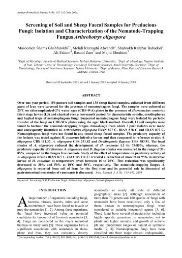 Screening of Soil and Sheep Faecal Samples for Predacious Fungi ...