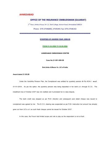 ahmedabad office of the insurance ombudsman (gujarat) - Gbic.co.in
