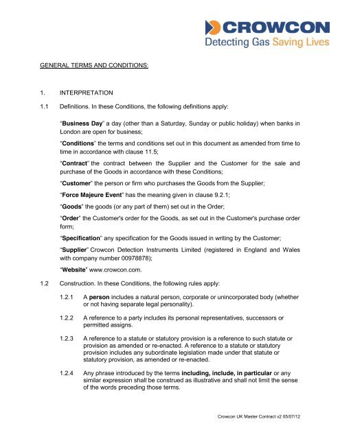 Terms and Conditions - Crowcon Detection Instruments