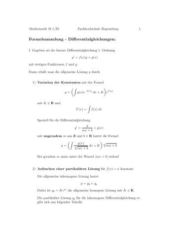 Formelsammlung - Differentialgleichungen: