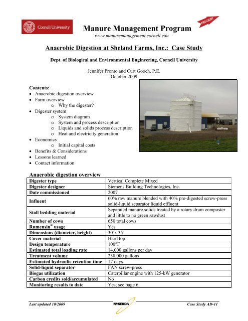 Anaerobic Digester at Sheland Farms, Inc. - Manure Management
