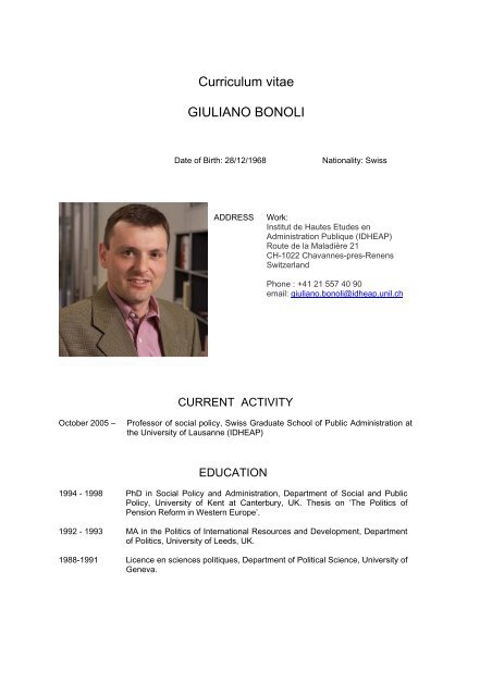 Curriculum vitae GIULIANO BONOLI - IDHEAP