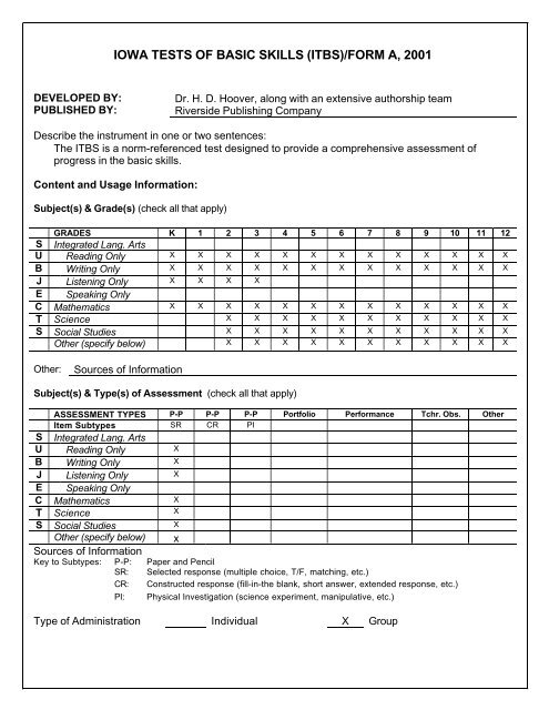 iowa tests of basic skills (itbs) - Washtenaw Intermediate School ...