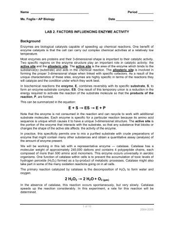 factors that influence catalase activity Enzyme lab - free download as pdf file (pdf), text file (txt) factors influencing enzyme activity background factors influencing the activity of catalase several enzymatic variables will be examined in this lab. factors that influence catalase activity Enzyme lab - free download as pdf file (pdf), text file (txt) factors influencing enzyme activity background factors influencing the activity of catalase several enzymatic variables will be examined in this lab.