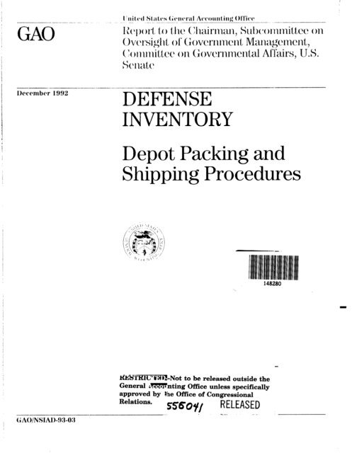 Depot Packing and Shipping Procedures