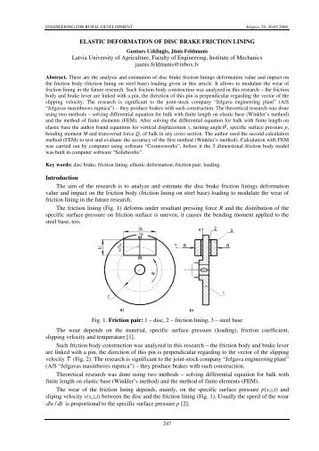 Elastic deformation of disc brake friction lining