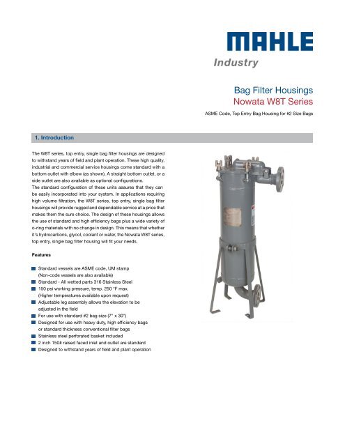 Data sheet W8T series - MAHLE Industry - Filtration