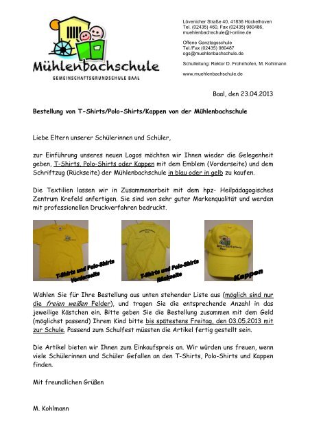 Elternbrief T-Shirt-Bestellung vom 23.04.2013 - Mühlenbachschule ...