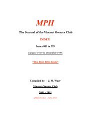 Warr's MPH Index - Vincent HRD Owners Club