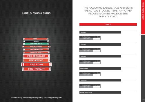 LABELS, TAGS & SIGNS - Firepipe Supply