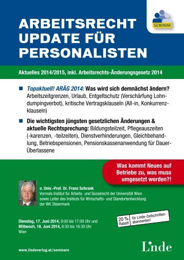 ARBEITSRECHT UPDATE FÜR PERSONALISTEN - Linde Verlag