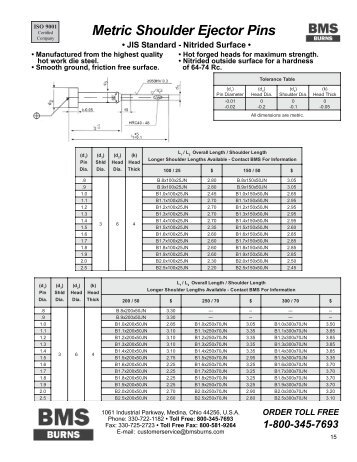 Metric Shoulder Ejector Pins - BMS Burns