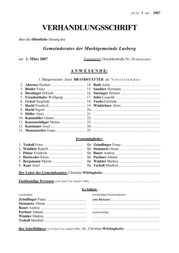 VERHANDLUNGSSCHRIFT - Lasberg